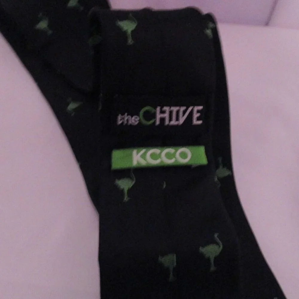 Ostrich Bird Allover - The Chive KCCO Necktie Mens Silk Black and Green